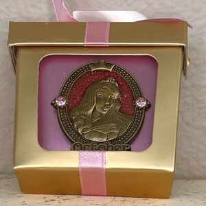 Disney Gold and Pink Princess Brooch Aurora Sleeping Beauty Birthstone October